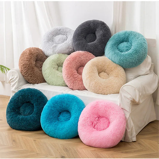 Calming Donut Dog Bed — Plush Faux Fur Crate Bed for Anxiety Relief