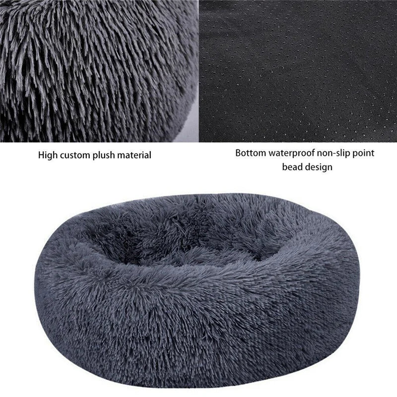 Calming Donut Dog Bed — Plush Faux Fur Crate Bed for Anxiety Relief