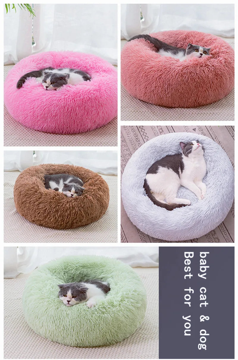 Calming Donut Dog Bed — Plush Faux Fur Crate Bed for Anxiety Relief