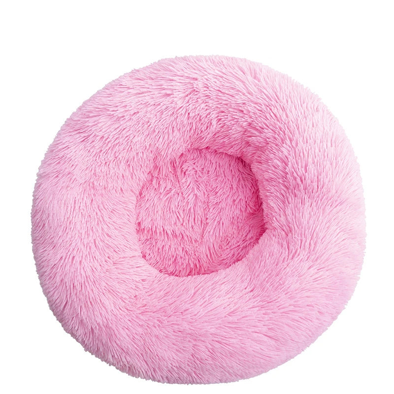Calming Donut Dog Bed — Plush Faux Fur Crate Bed for Anxiety Relief
