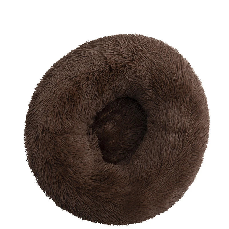 Calming Donut Dog Bed — Plush Faux Fur Crate Bed for Anxiety Relief