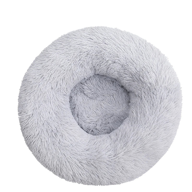Calming Donut Dog Bed — Plush Faux Fur Crate Bed for Anxiety Relief