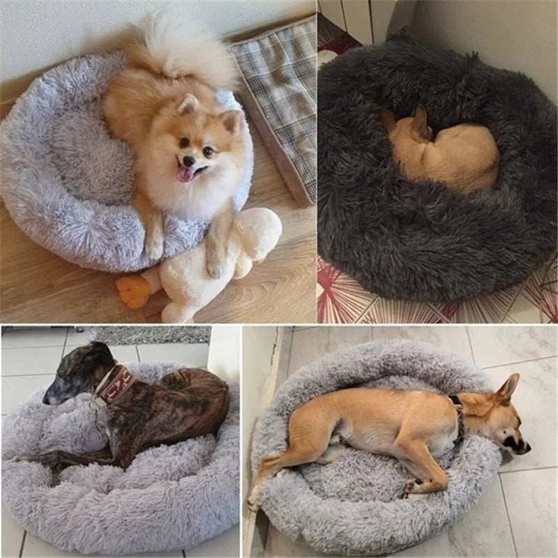 Calming Donut Dog Bed — Plush Faux Fur Crate Bed for Anxiety Relief