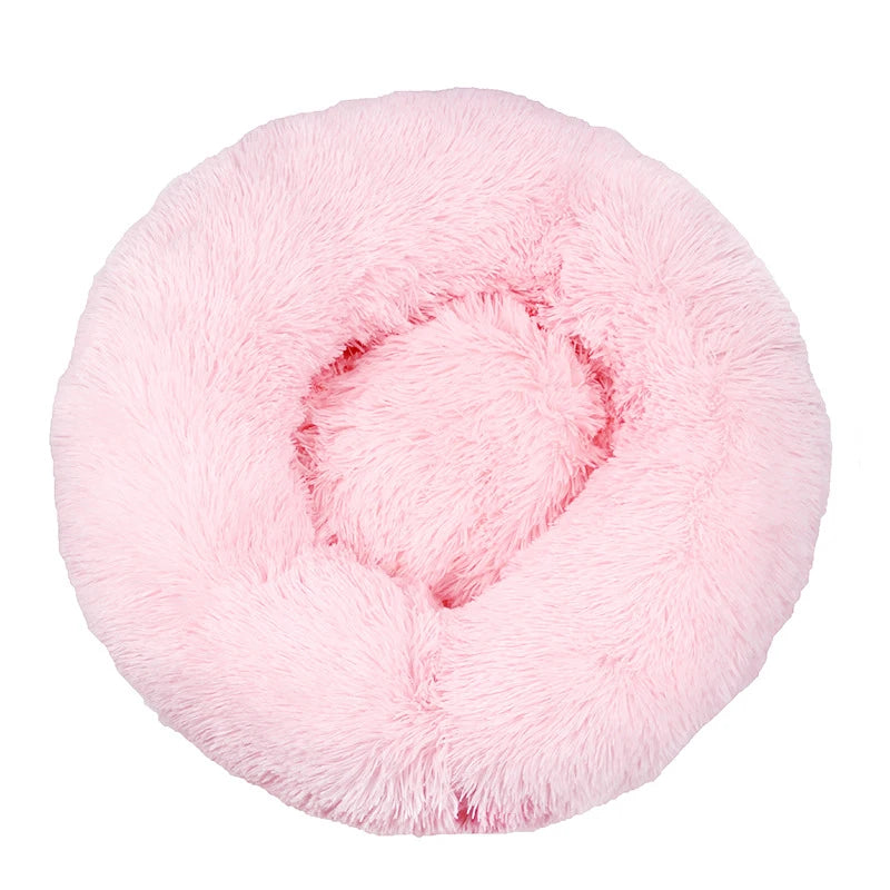 Calming Donut Dog Bed — Plush Faux Fur Crate Bed for Anxiety Relief