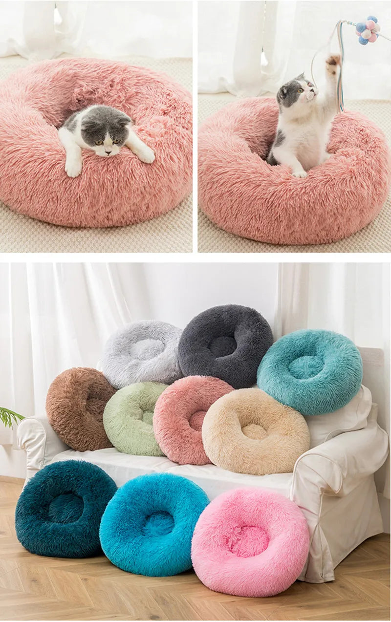 Calming Donut Dog Bed — Plush Faux Fur Crate Bed for Anxiety Relief
