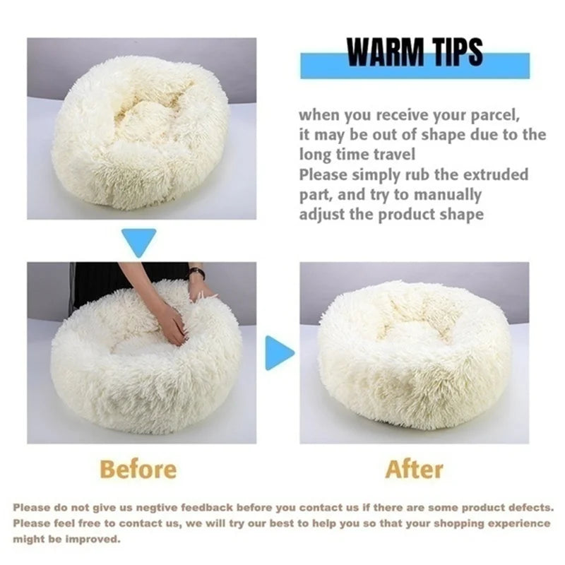 Calming Donut Dog Bed — Plush Faux Fur Crate Bed for Anxiety Relief