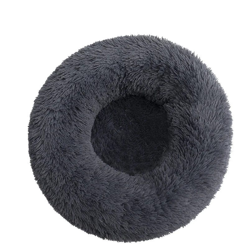 Calming Donut Dog Bed — Plush Faux Fur Crate Bed for Anxiety Relief