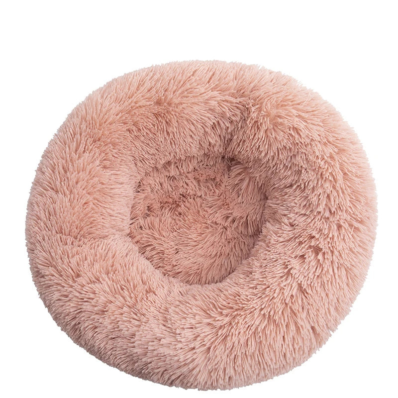 Calming Donut Dog Bed — Plush Faux Fur Crate Bed for Anxiety Relief