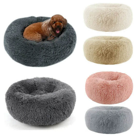 Calming Donut Dog Bed — Plush Faux Fur Crate Bed for Anxiety Relief