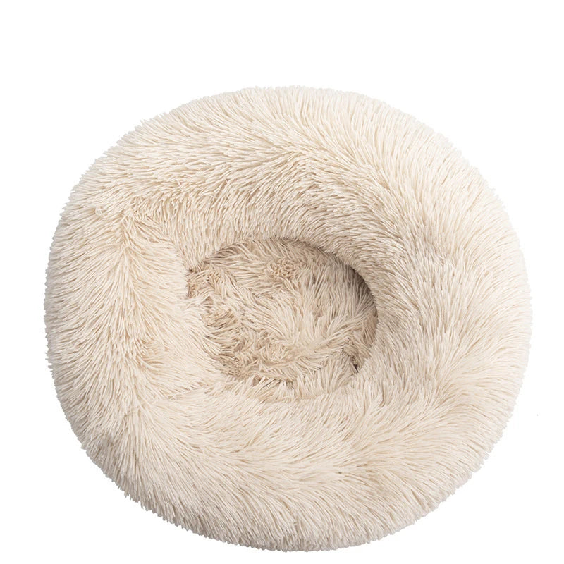 Calming Donut Dog Bed — Plush Faux Fur Crate Bed for Anxiety Relief