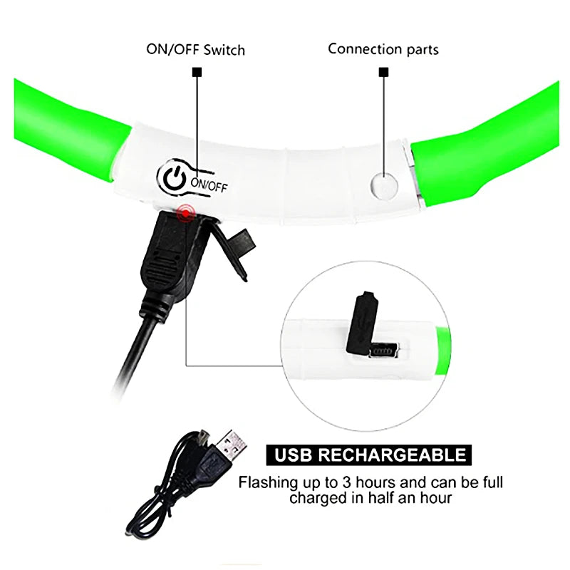 USB Rechargeable LED Dog Collar — Safe Night Walks